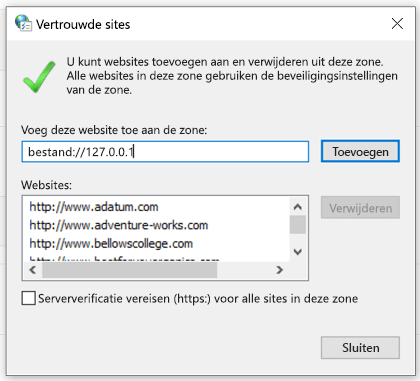 Een vertrouwde site toevoegen in interneteigenschappen