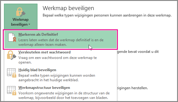 Markeren als Definitief in Office 2016 Excel