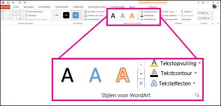 Opdrachten voor WordArt-stijlen op het lint