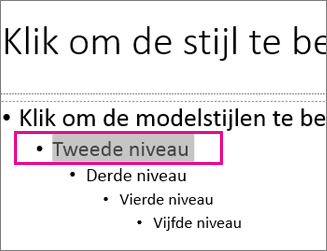 Diamodelindeling met tekst op tweede niveau geselecteerd