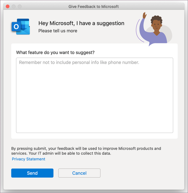 Feedback-dialoogvenster voor Outlook in MacOS