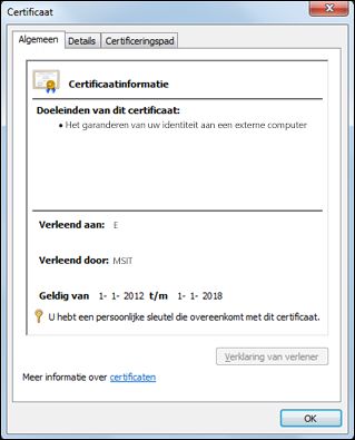 Dialoogvenster Certificaat