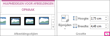 Startpictogram van het dialoogvenster in de groep Grootte op het tabblad Hulpmiddelen voor afbeeldingen - Opmaak