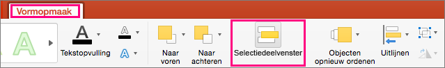 Toont het tabblad Vormopmaak in PowerPoint 2016 voor Mac
