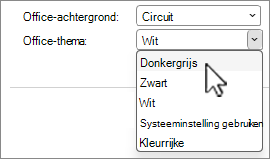 Schermafbeelding van Office-themaselecties.