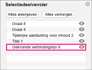 Geeft de verbindingslijn weer onder aan de lijst in het selectiedeelvenster