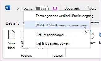 De werkbalk Snelle toegang weergeven