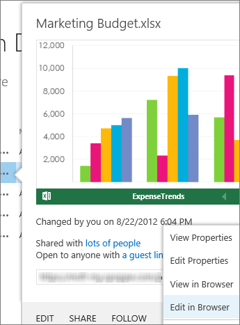 Voorbeeld van een Office-document in een SharePoint-bibliotheek