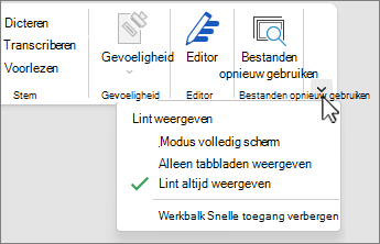 Menu van weergaveopties lint