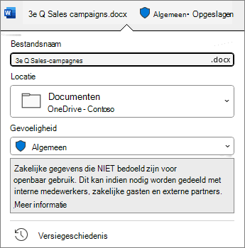 Gevoeligheidsbalk boven aan document