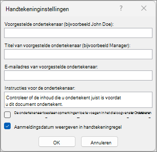 Dialoogvenster Handtekening instellen