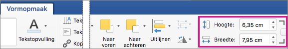 Op het tabblad Vormopmaak zijn de vakjes Hoogte en Breedte gemarkeerd.