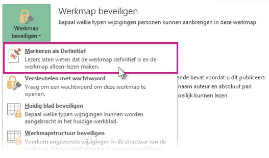 Markeren als Definitief selecteren onder Werkmap beveiligen