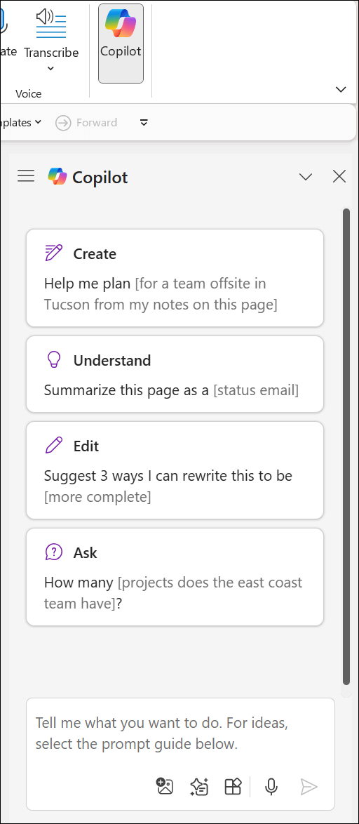 De knop Copilot openen in OneNote