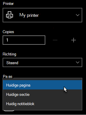 Printer-dialoogvenster met één pagina geselecteerd
