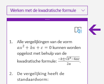 Pictogram Insluitende lezer in het deelvenster Wiskunde in OneNote voor Windows 10