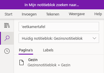 Zoeken naar een woordgroep in OneNote voor Windows 10