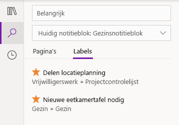 Zoekresultaten voor tags in OneNote voor Windows 10