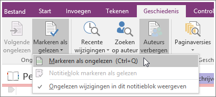Schermafbeelding van de knop Markeren als ongelezen in OneNote 2016.