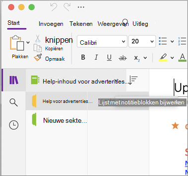 Lijst met notitieblokken weergeven