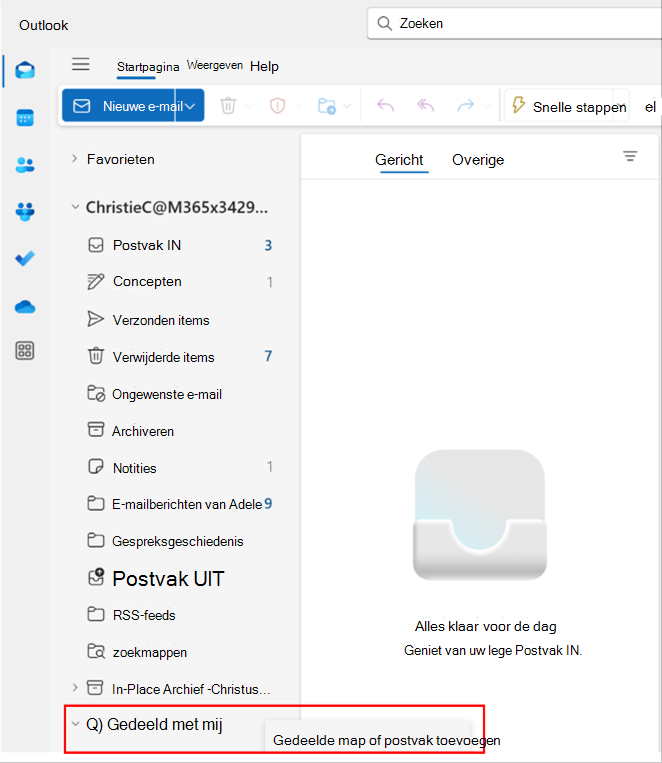 Schermopname van pop-up in Outlook voor het toevoegen van een gedeelde map of postvak
