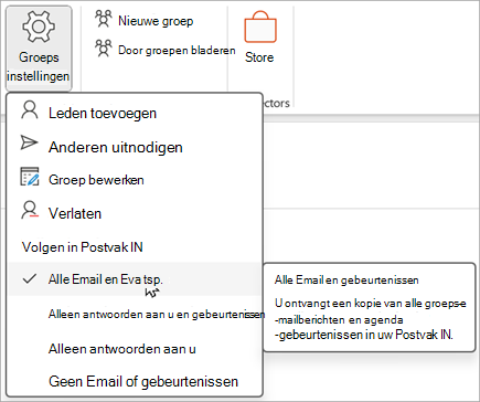 Selecteer Groepsinstellingen op het lint en selecteer vervolgens welke items u wilt volgen of niet volgen