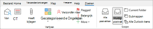 Selecteer op het lint bijlagen om te zoeken naar items die bestanden bevatten.