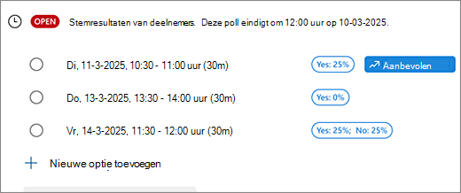 Weergave organisatoren van een planningspeiling met bewerkingsopties