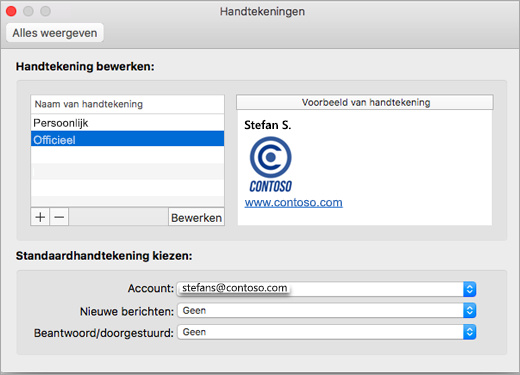 Pagina Voorkeuren voor handtekeningen