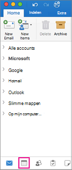 Selecteer de agendaknop onder aan uw mappenlijst in Outlook