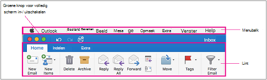 Menubalk in Outlook 2016 voor Mac