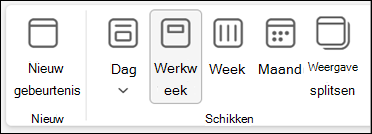 Schermafbeelding van het lint in de nieuwe Outlook met selecties om uw agendaweergave te wijzigen