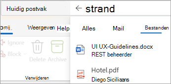 Selecteer Files om zoekresultaten met alleen bijlagen weer te geven.