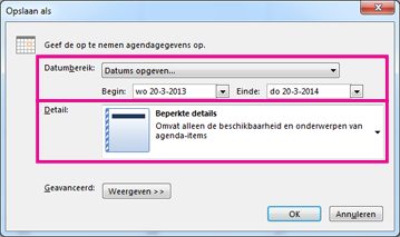 details kiezen voor opslaan van agenda