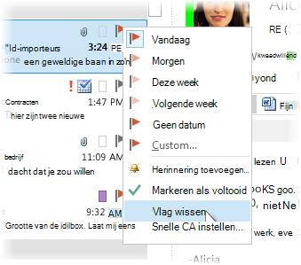 Opdracht Vlag wissen in het snelmenu van de berichtenlijst