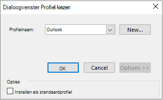 Standaardinstelling van Outlook accepteren in dialoogvenster Profiel kiezen