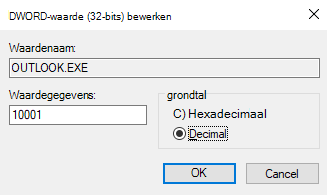 Selecteer de decimale waarde en voer 10001 in.