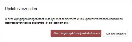 U kunt ervoor kiezen om uw vergaderingsupdate te verzenden naar Alleen toegevoegde of verwijderde deelnemers of alle deelnemers