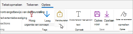 De nieuwe e-mailwerkbalk heeft een versleutelingsknop waar u versleutelingsopties kunt kiezen.