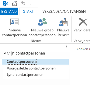 Klik onder Mijn contactpersonen met de rechtermuisknop op de map Contactpersonen.