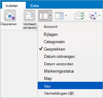 Toont het selecteren van de optie Van in het menu Schikken op