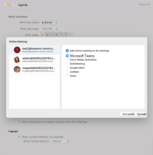 Outlook op Mac: standaardprovider voor onlinevergaderingen selecteren