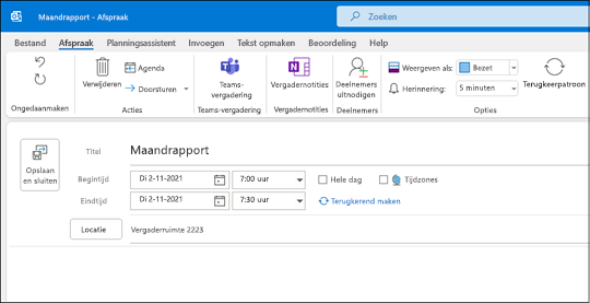 Nieuwe afspraak in Outlook