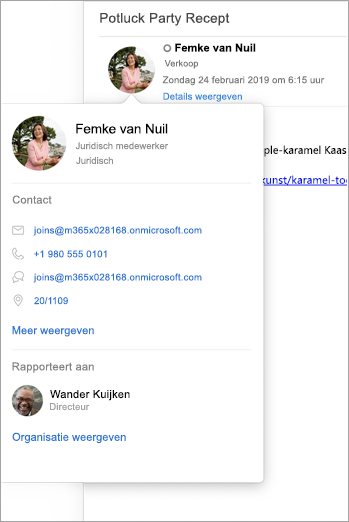 Visitekaartje weergeven