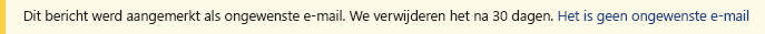 Een schermopname van de gele waarschuwingsbalk in een Outlook-bericht.