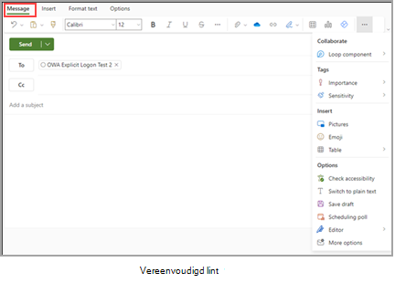 webversie van Outlook weergave.