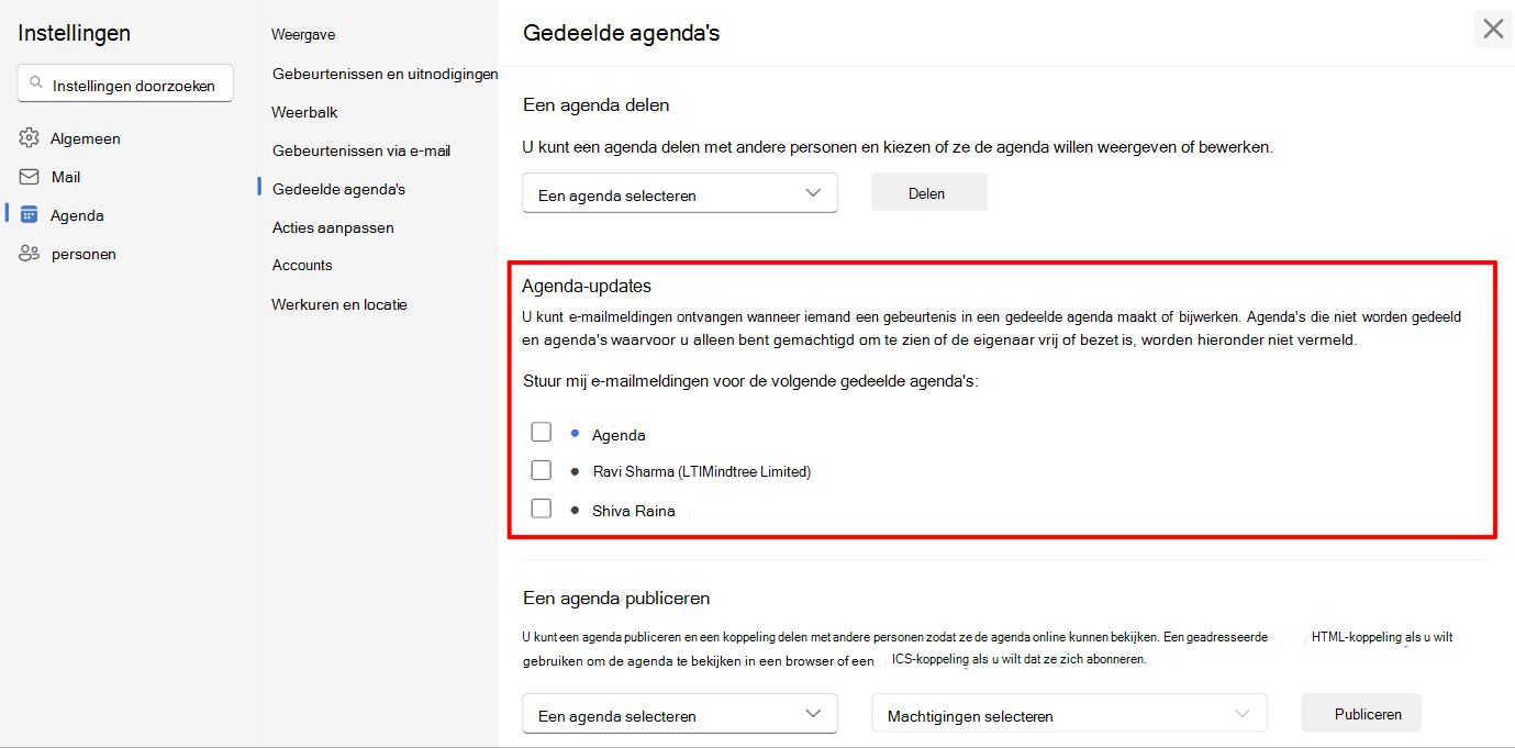 Schermopname van gebruikers om agendameldingen te kiezen