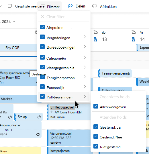 menu filters Calendar
