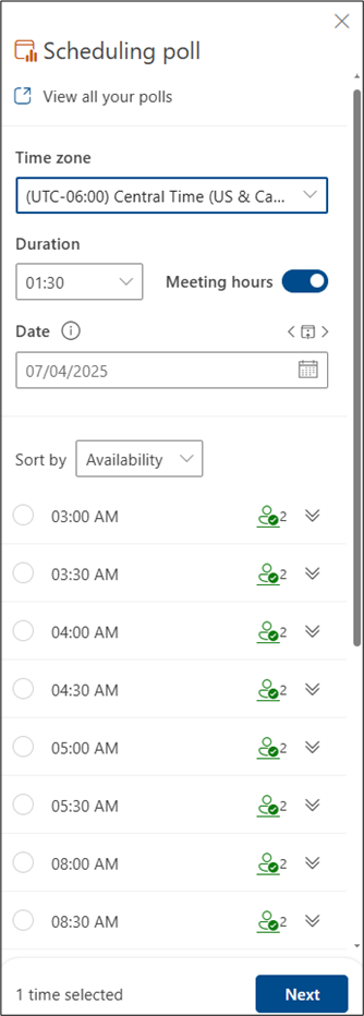 Planningspeiling in Outlook