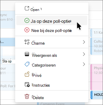 Klik met de rechtermuisknop op het menu van een planningspeiling met stemopties